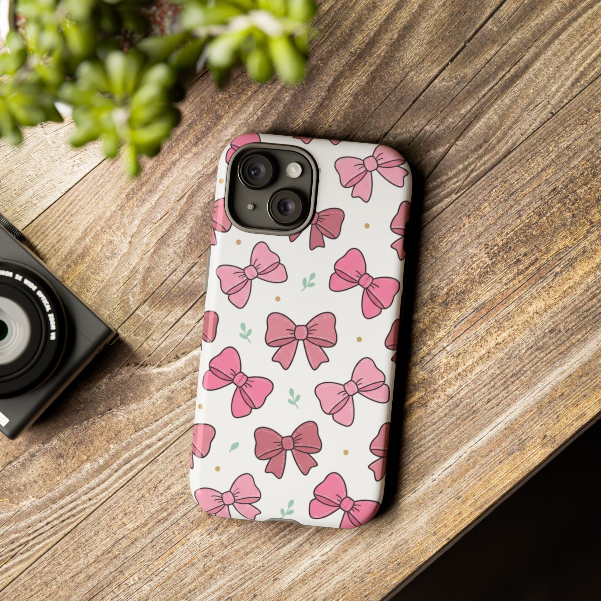 Pink Bow Pattern Phone Case — Cute Floral Ribbon Tough Case
