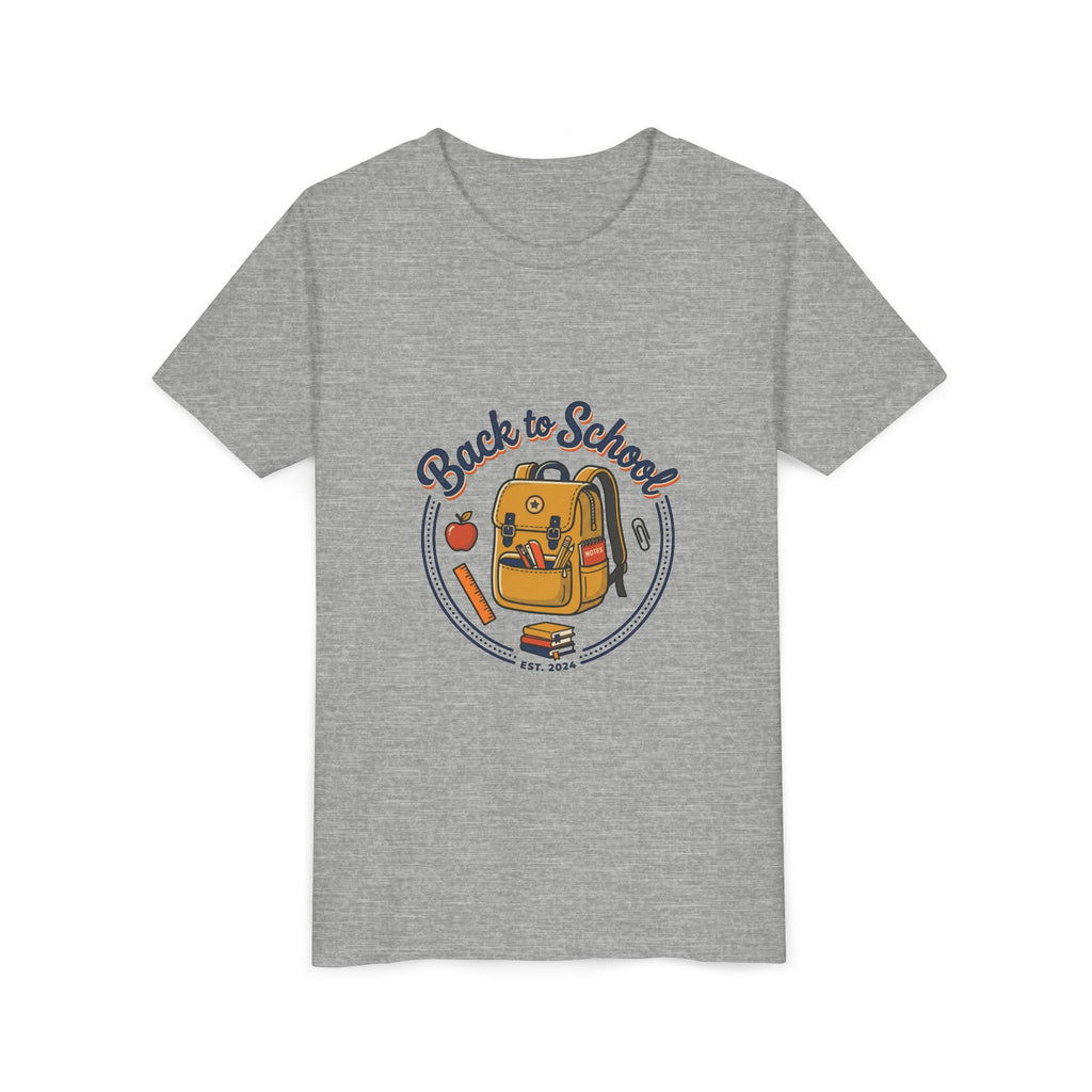 Back to School Youth Tee – Cute Backpack & Apple Kids T‑Shirt for First Day of School