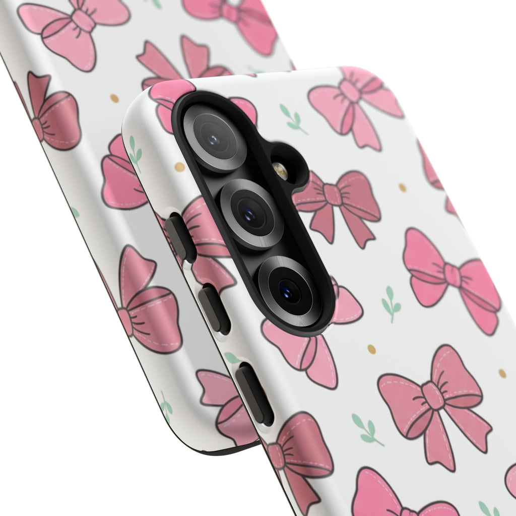 Pink Bow Pattern Phone Case — Cute Floral Ribbon Tough Case