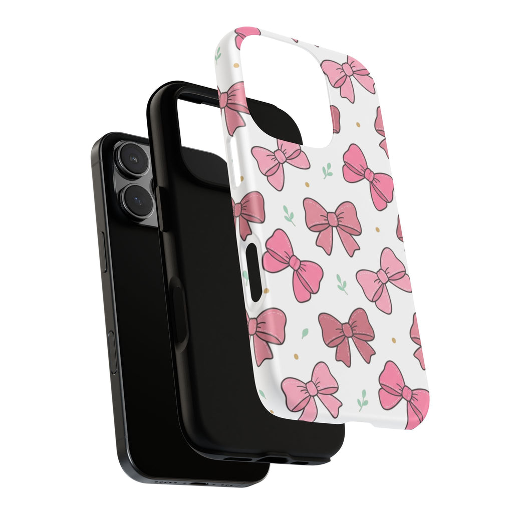 Pink Bow Pattern Phone Case — Cute Floral Ribbon Tough Case