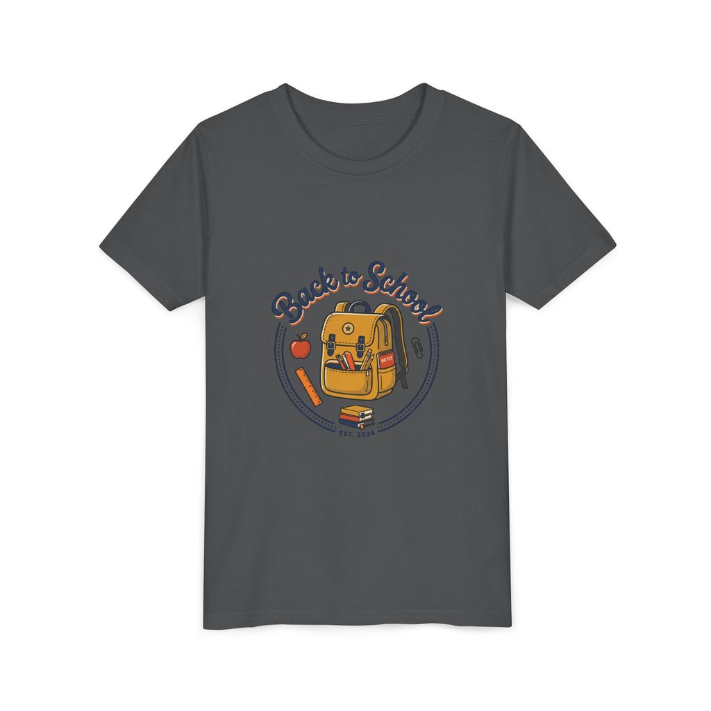Back to School Youth Tee – Cute Backpack & Apple Kids T‑Shirt for First Day of School