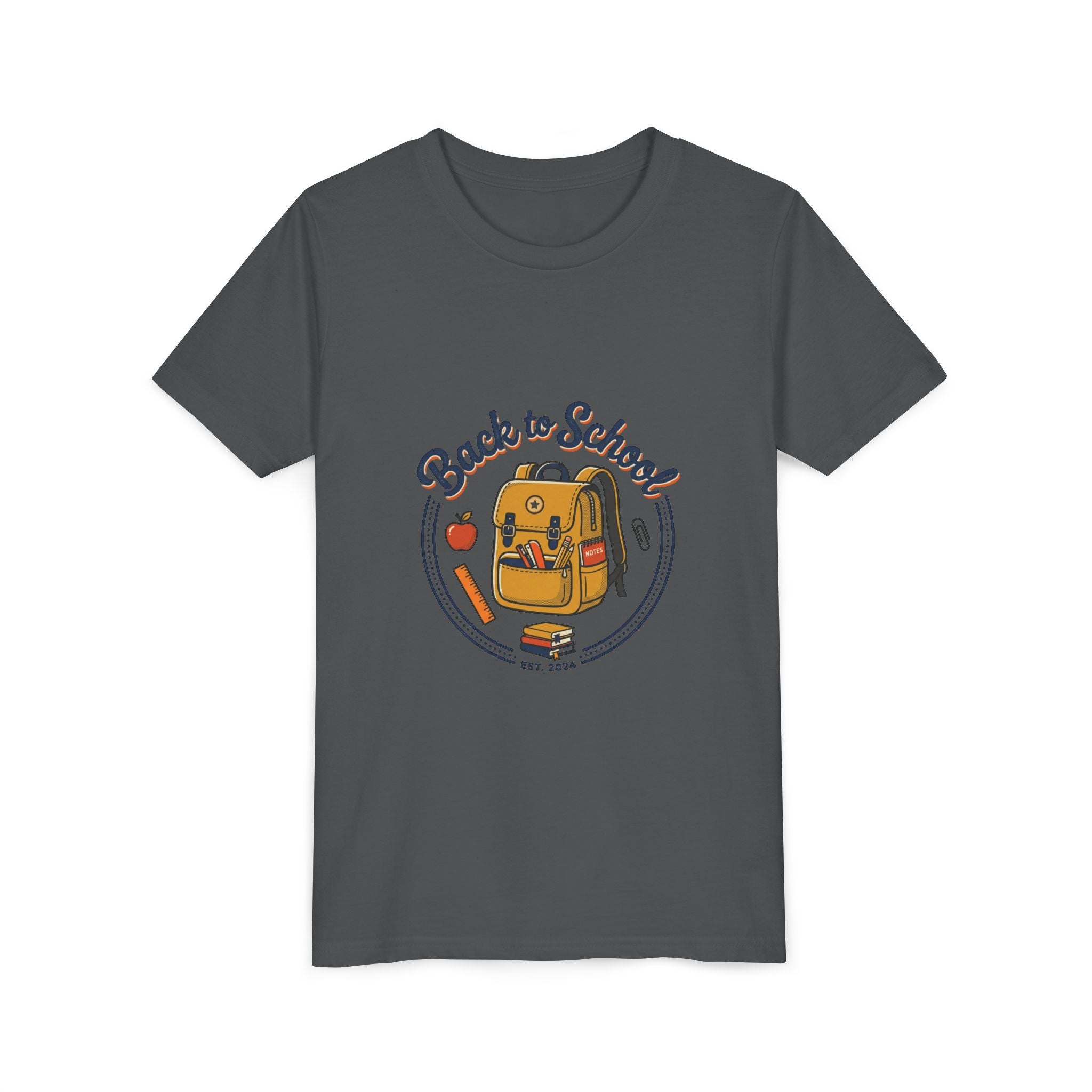Back to School Youth Tee – Cute Backpack & Apple Kids T‑Shirt for First Day of School