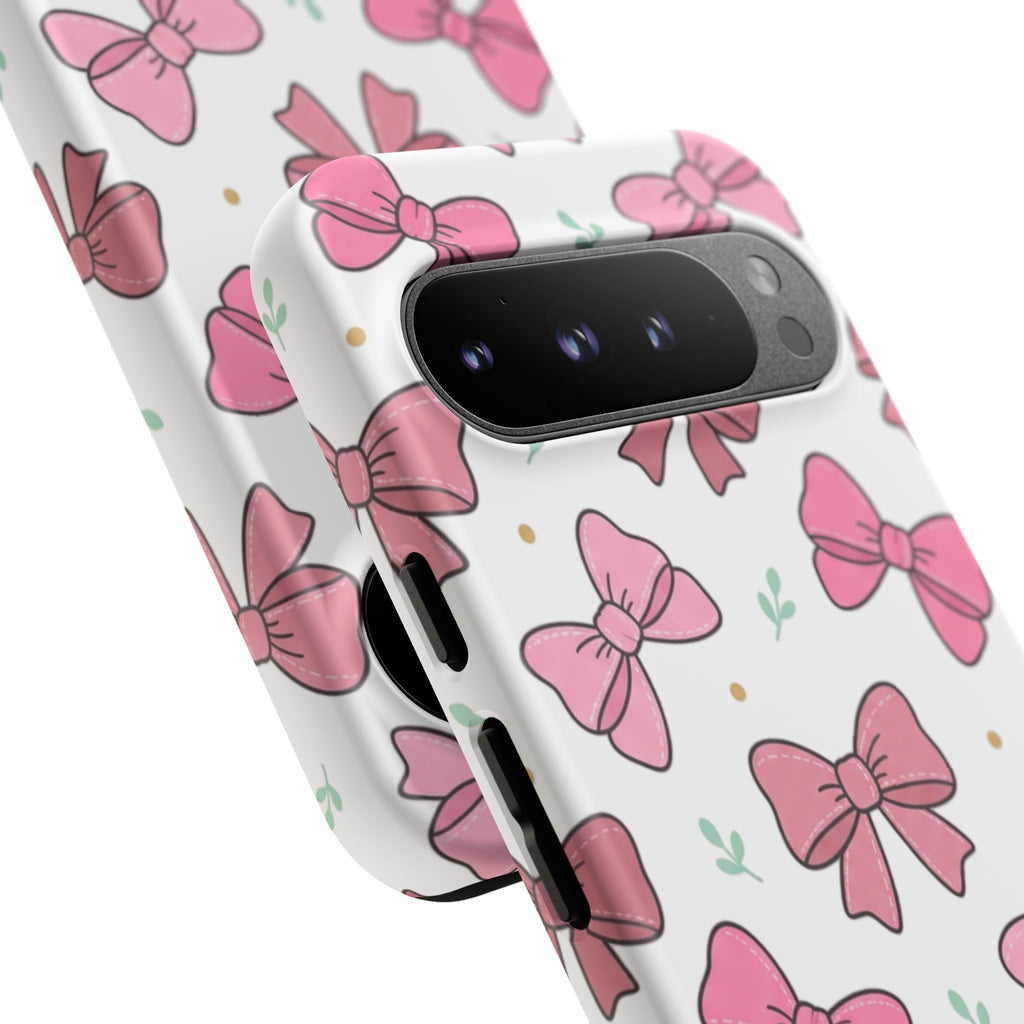 Pink Bow Pattern Phone Case — Cute Floral Ribbon Tough Case