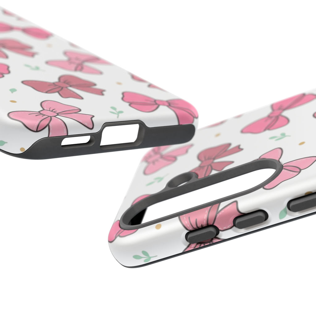 Pink Bow Pattern Phone Case — Cute Floral Ribbon Tough Case