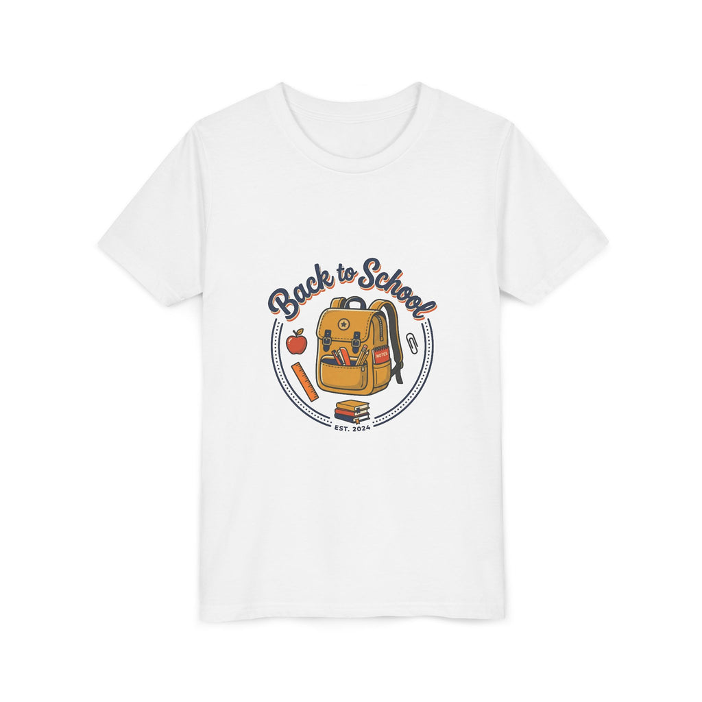 Back to School Youth Tee – Cute Backpack & Apple Kids T‑Shirt for First Day of School