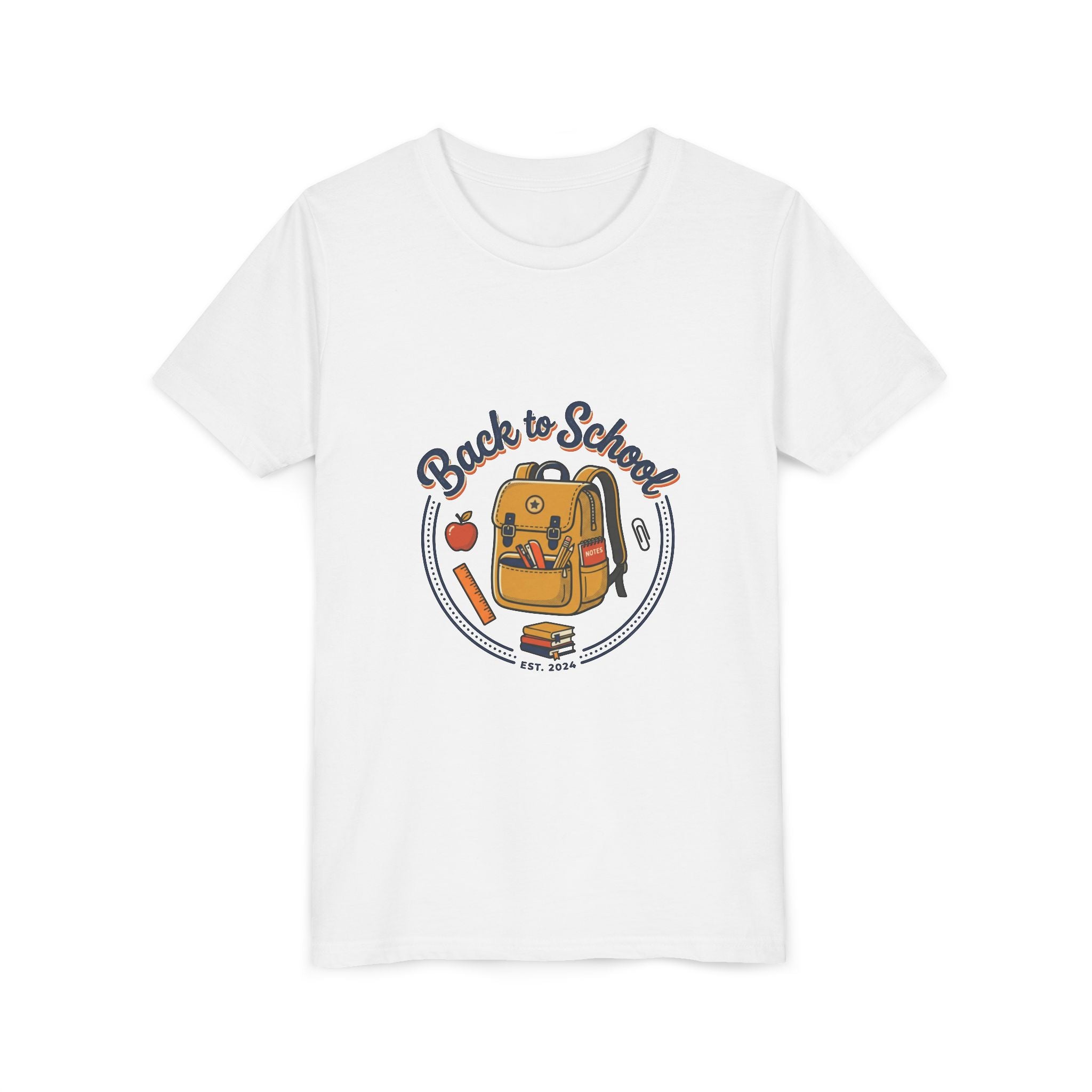 Back to School Youth Tee – Cute Backpack & Apple Kids T‑Shirt for First Day of School