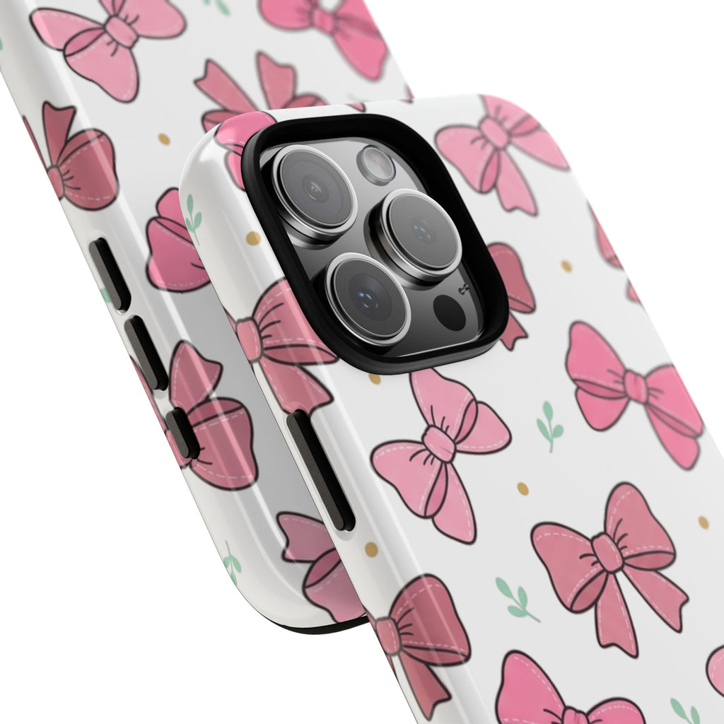 Pink Bow Pattern Phone Case — Cute Floral Ribbon Tough Case