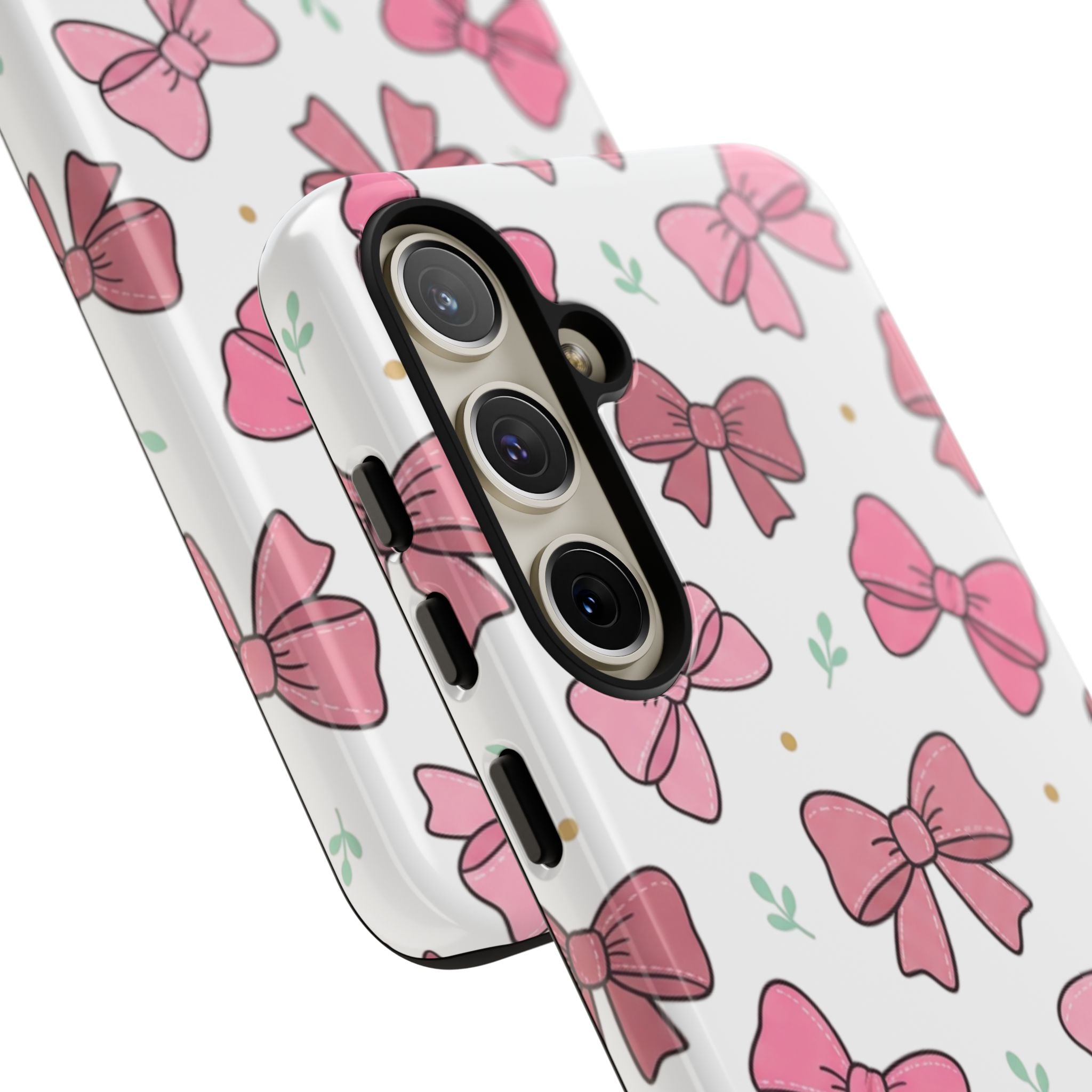 Pink Bow Pattern Phone Case — Cute Floral Ribbon Tough Case