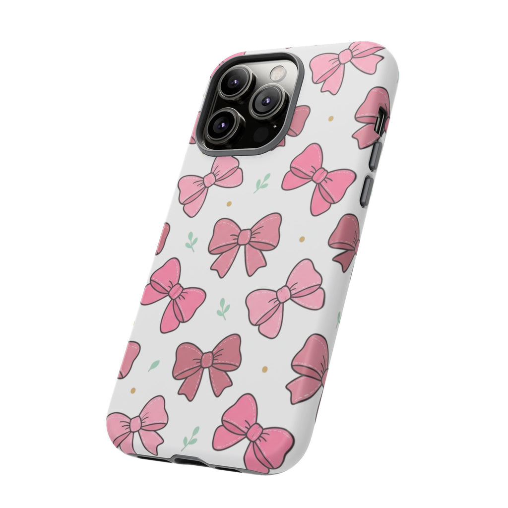 Pink Bow Pattern Phone Case — Cute Floral Ribbon Tough Case
