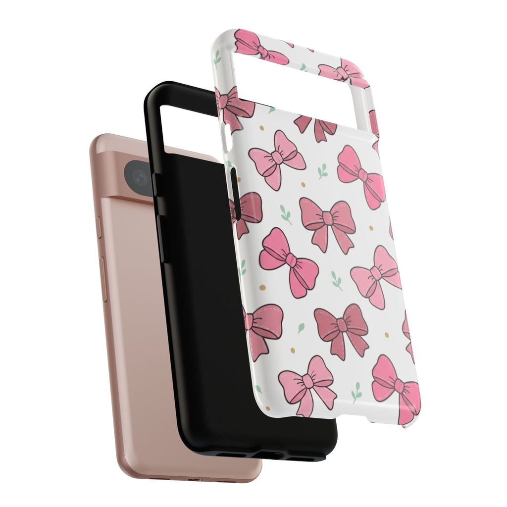 Pink Bow Pattern Phone Case — Cute Floral Ribbon Tough Case