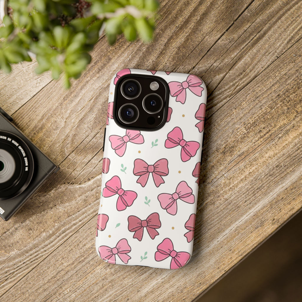Pink Bow Pattern Phone Case — Cute Floral Ribbon Tough Case