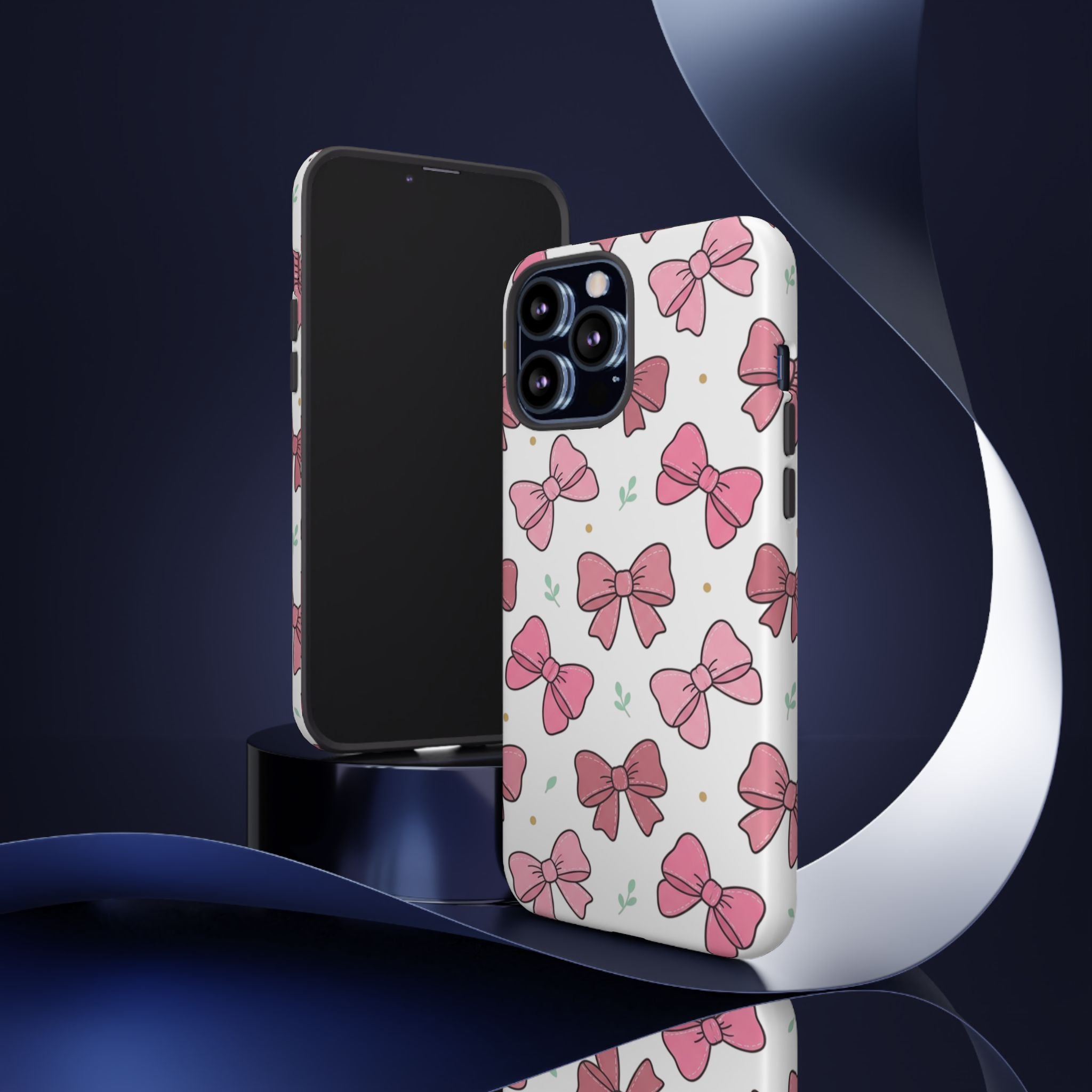 Pink Bow Pattern Phone Case — Cute Floral Ribbon Tough Case