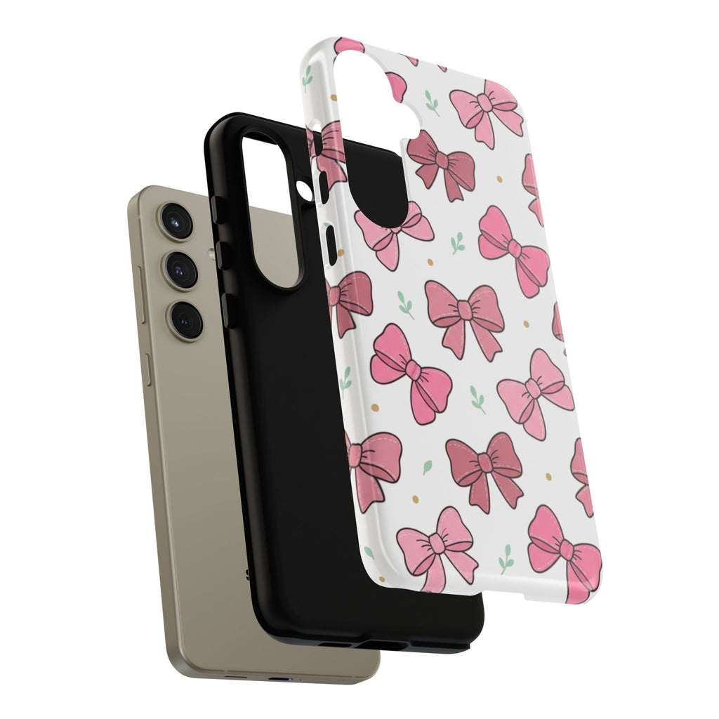 Pink Bow Pattern Phone Case — Cute Floral Ribbon Tough Case