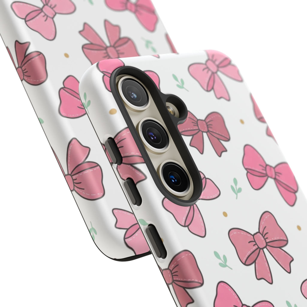 Pink Bow Pattern Phone Case — Cute Floral Ribbon Tough Case