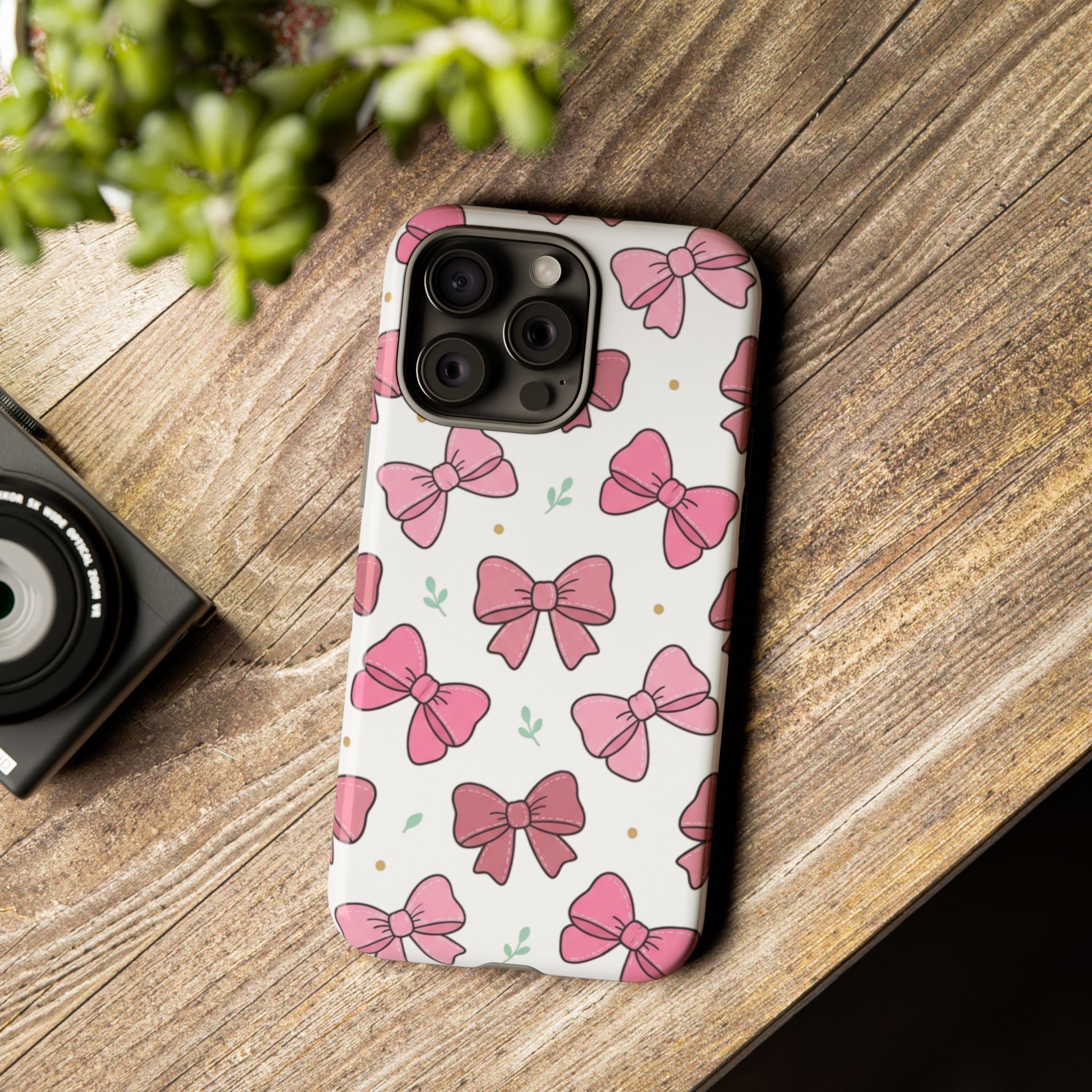 Pink Bow Pattern Phone Case — Cute Floral Ribbon Tough Case