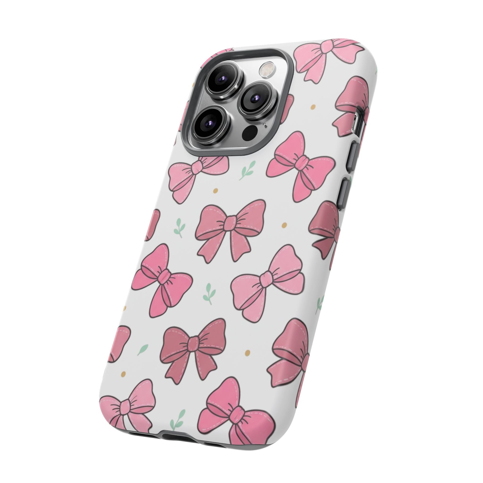 Pink Bow Pattern Phone Case — Cute Floral Ribbon Tough Case