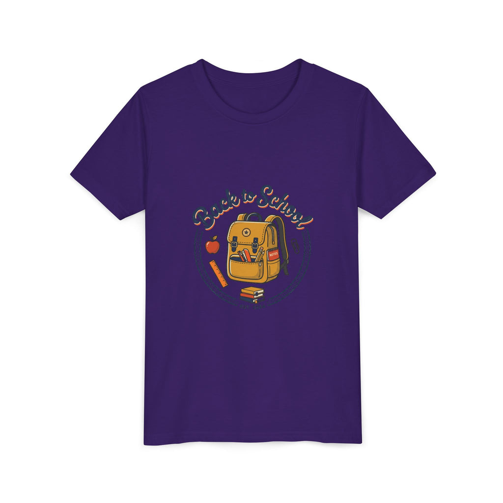 Back to School Youth Tee – Cute Backpack & Apple Kids T‑Shirt for First Day of School