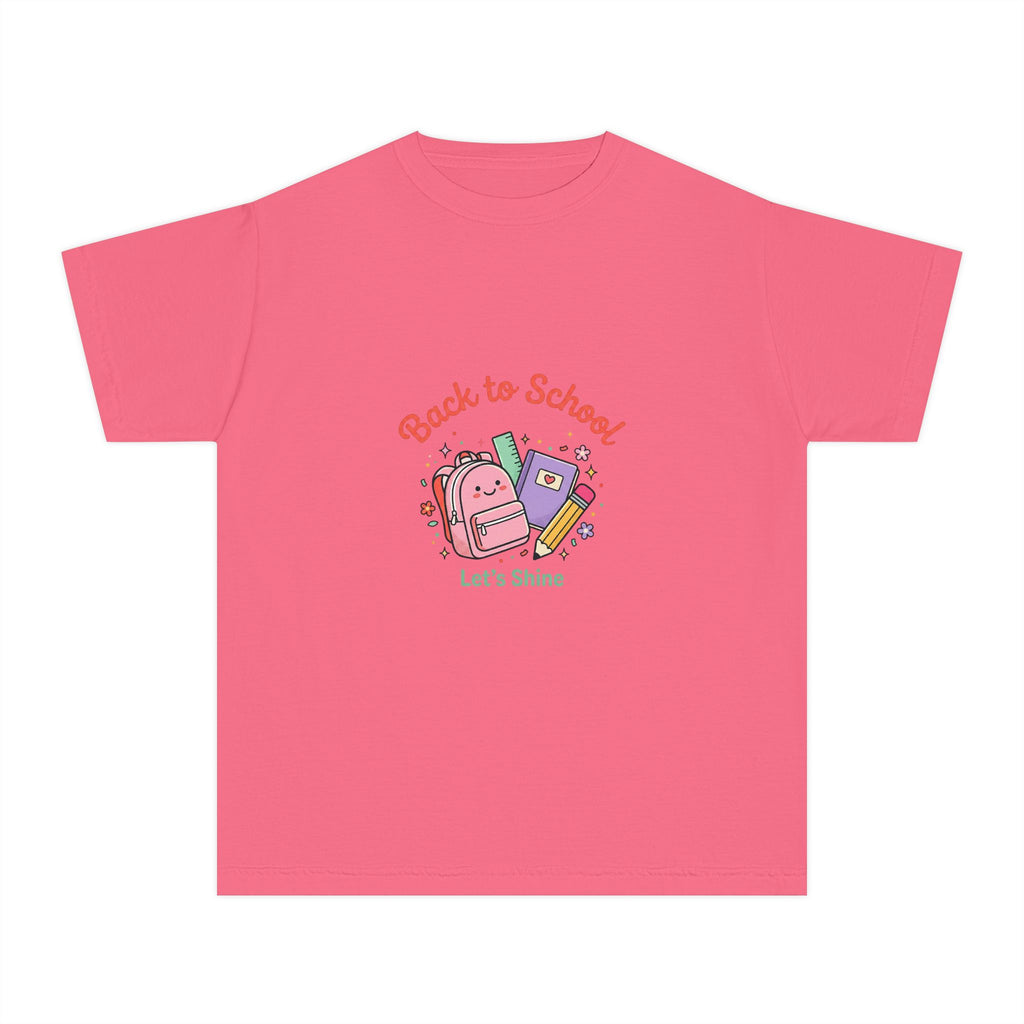 Back to School Kids Tee — Cute Backpack & Supplies "Let's Shine" Youth T-Shirt