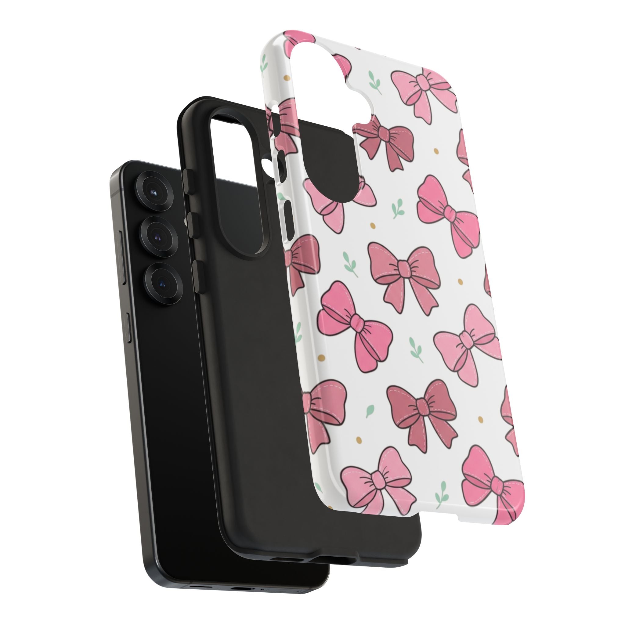 Pink Bow Pattern Phone Case — Cute Floral Ribbon Tough Case