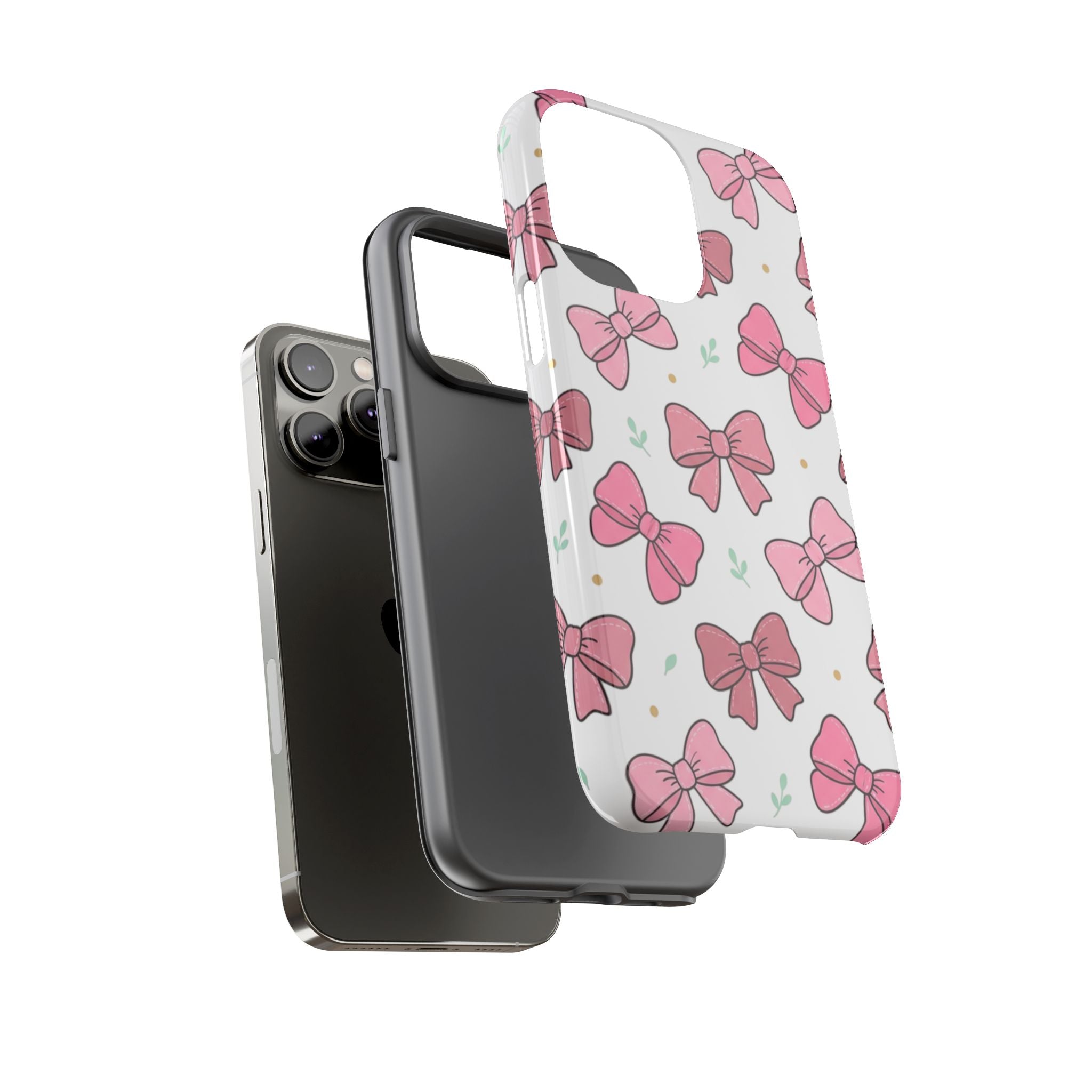 Pink Bow Pattern Phone Case — Cute Floral Ribbon Tough Case