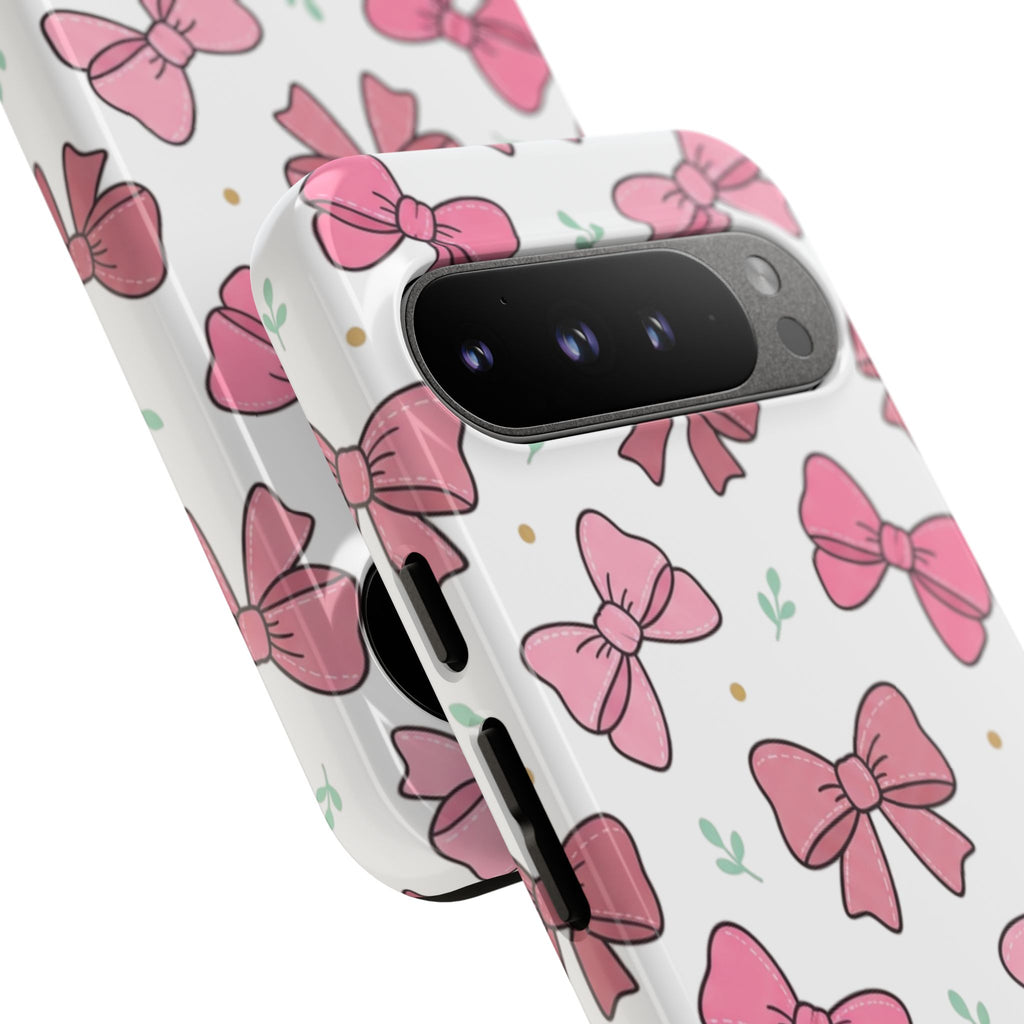 Pink Bow Pattern Phone Case — Cute Floral Ribbon Tough Case