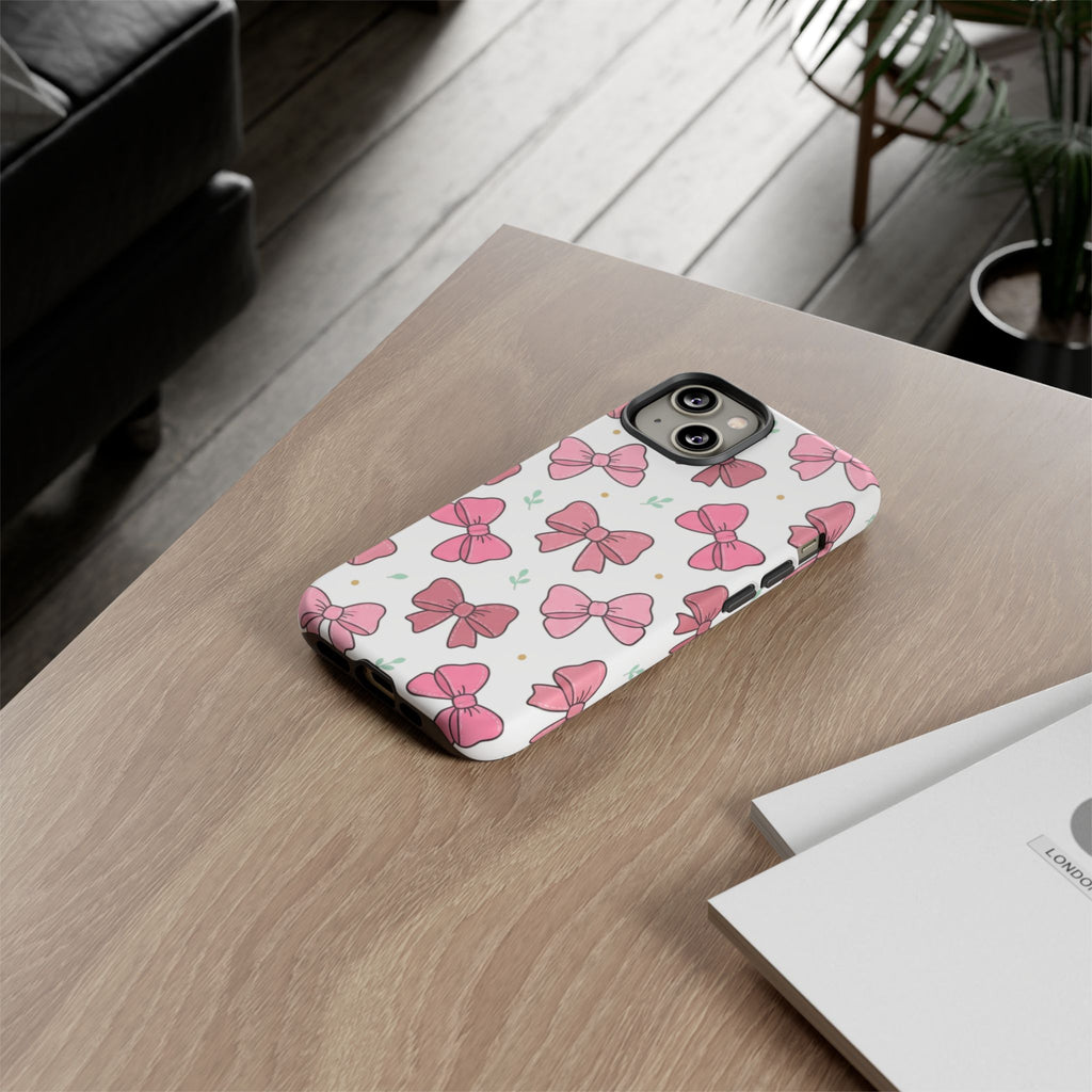 Pink Bow Pattern Phone Case — Cute Floral Ribbon Tough Case