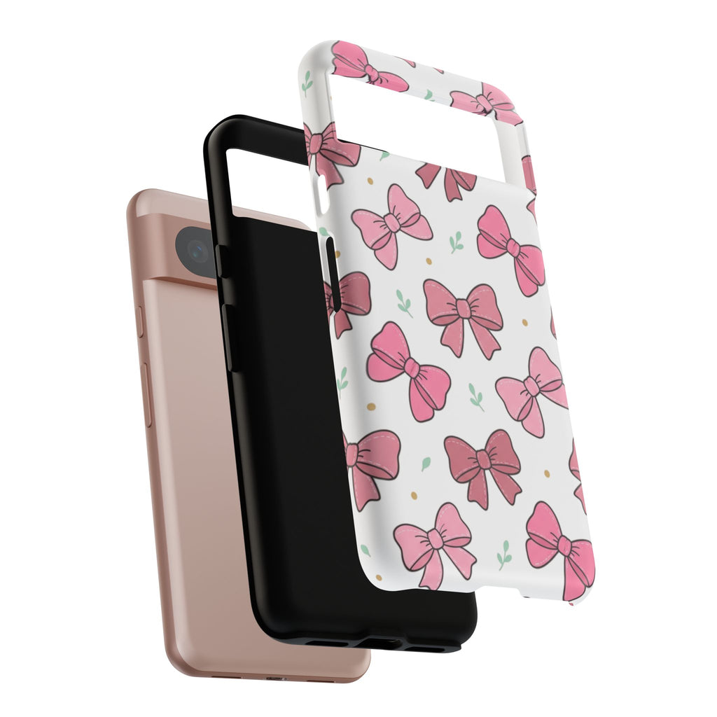 Pink Bow Pattern Phone Case — Cute Floral Ribbon Tough Case