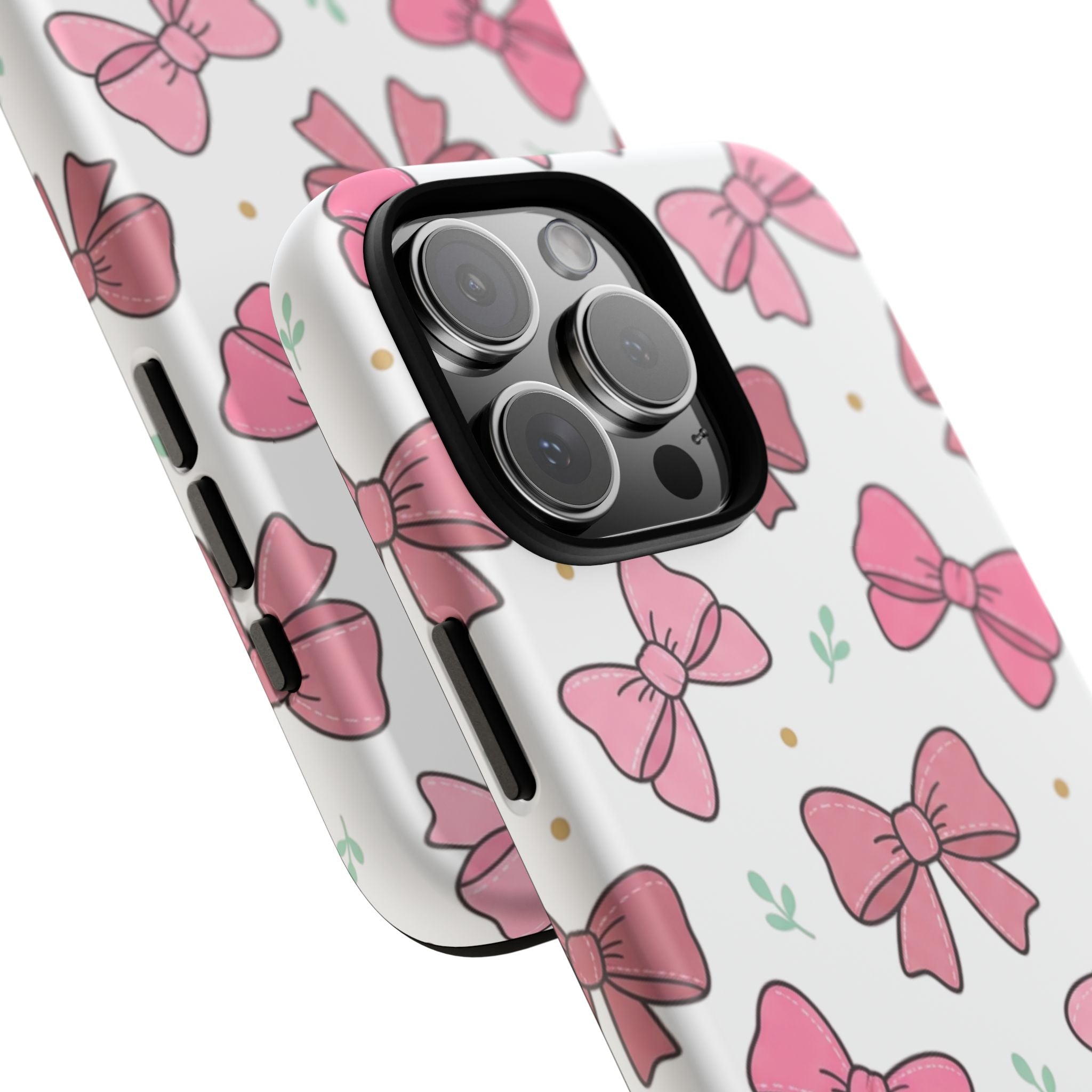 Pink Bow Pattern Phone Case — Cute Floral Ribbon Tough Case