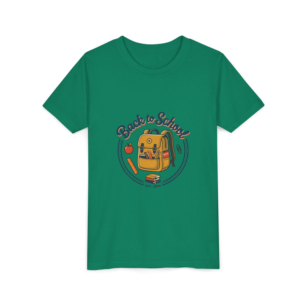 Back to School Youth Tee – Cute Backpack & Apple Kids T‑Shirt for First Day of School