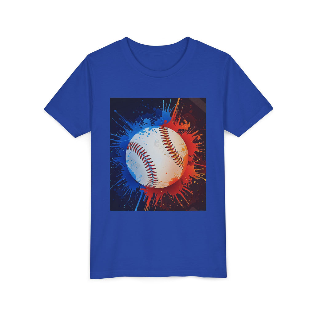 Youth Baseball Splash Tee — Red & Blue Baseball Graphic Shirt