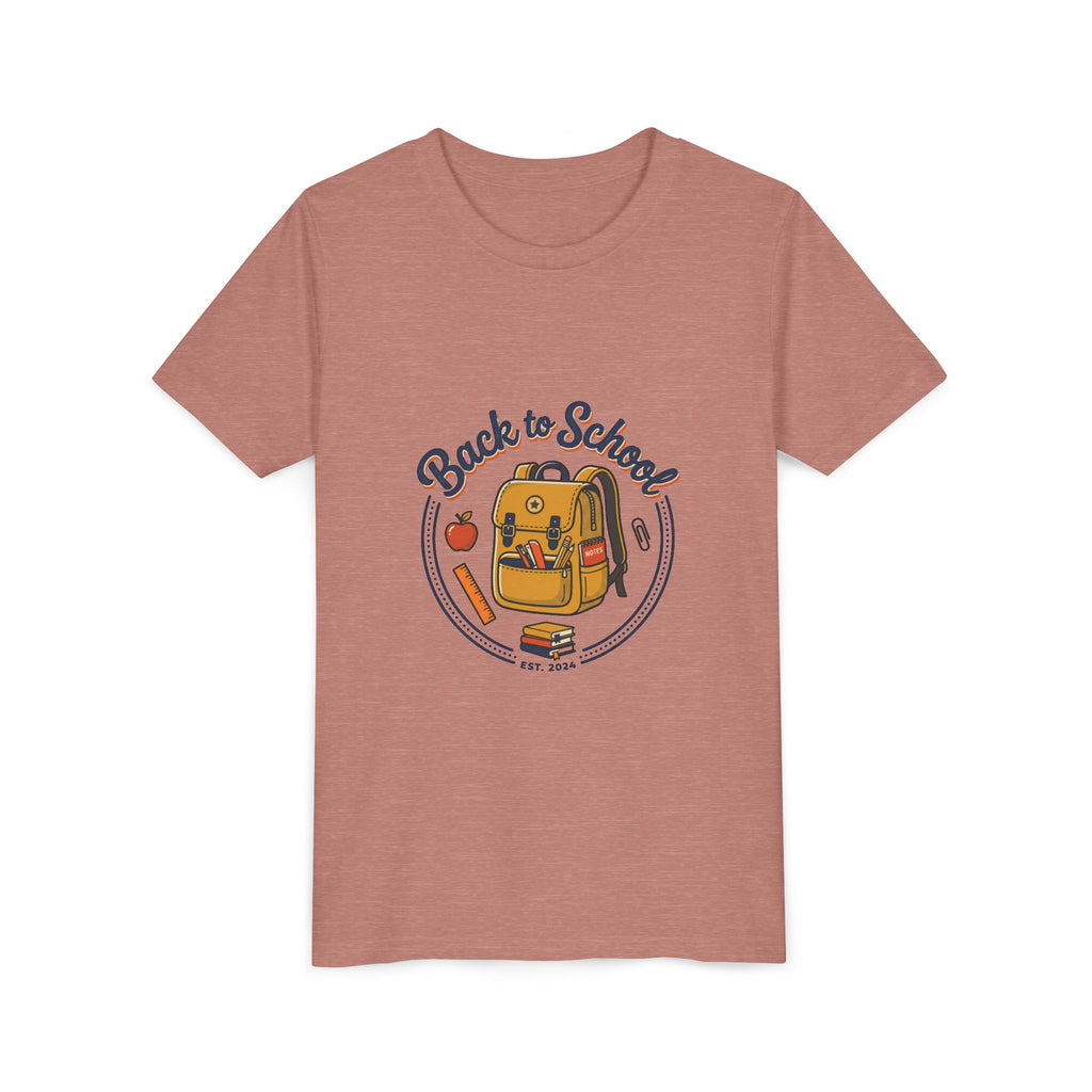 Back to School Youth Tee – Cute Backpack & Apple Kids T‑Shirt for First Day of School