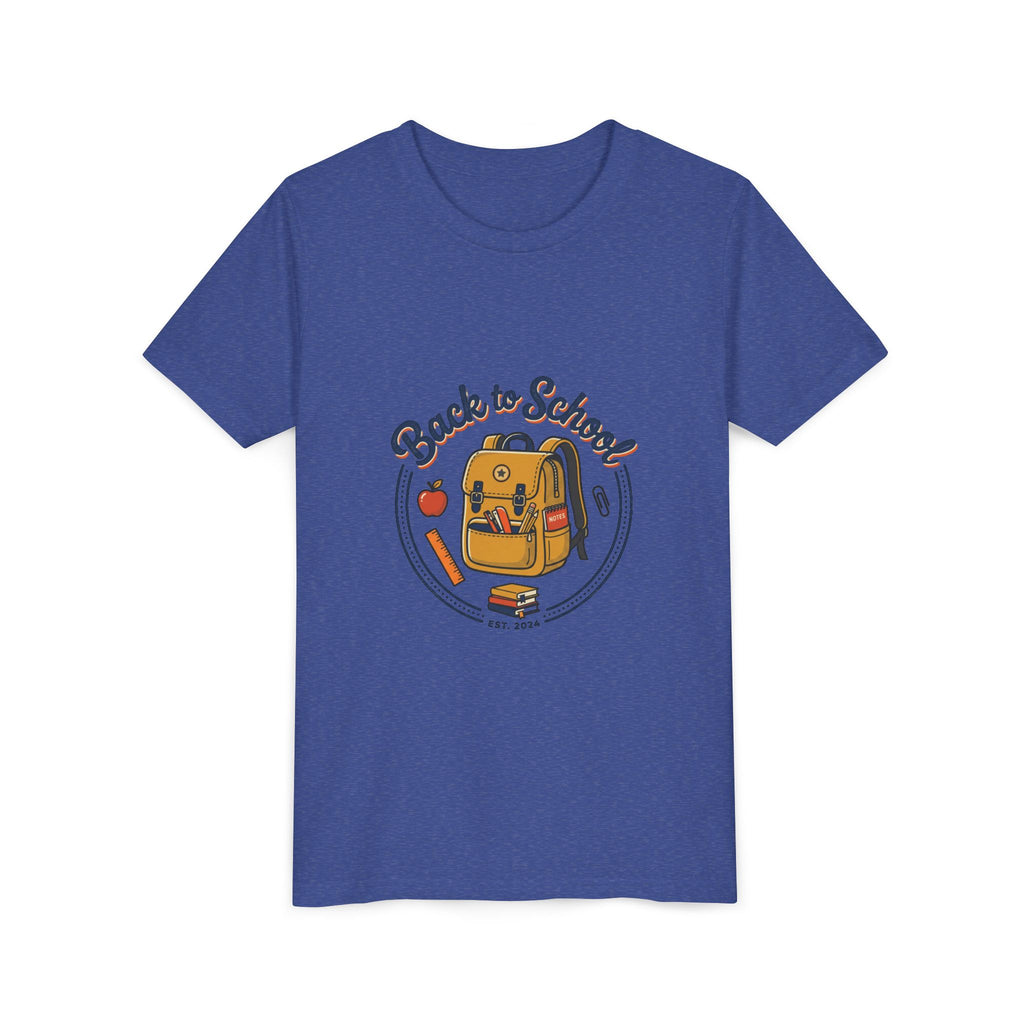 Back to School Youth Tee – Cute Backpack & Apple Kids T‑Shirt for First Day of School