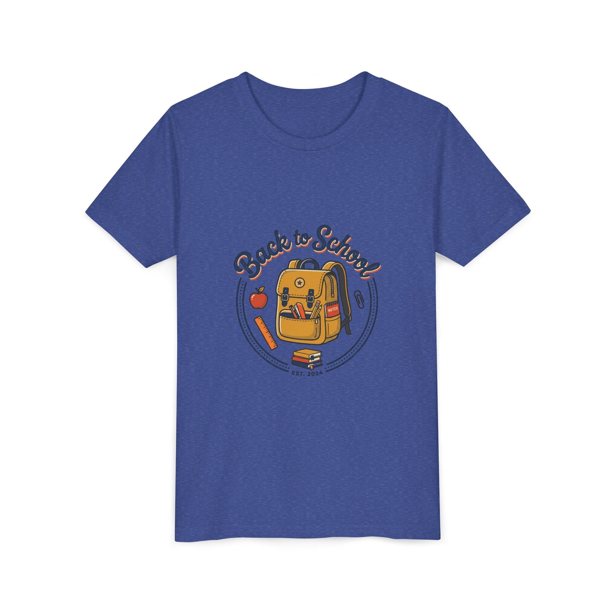 Back to School Youth Tee – Cute Backpack & Apple Kids T‑Shirt for First Day of School
