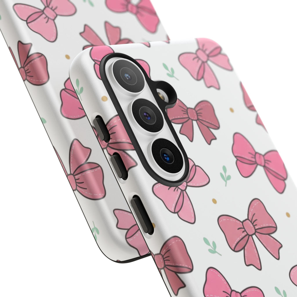 Pink Bow Pattern Phone Case — Cute Floral Ribbon Tough Case