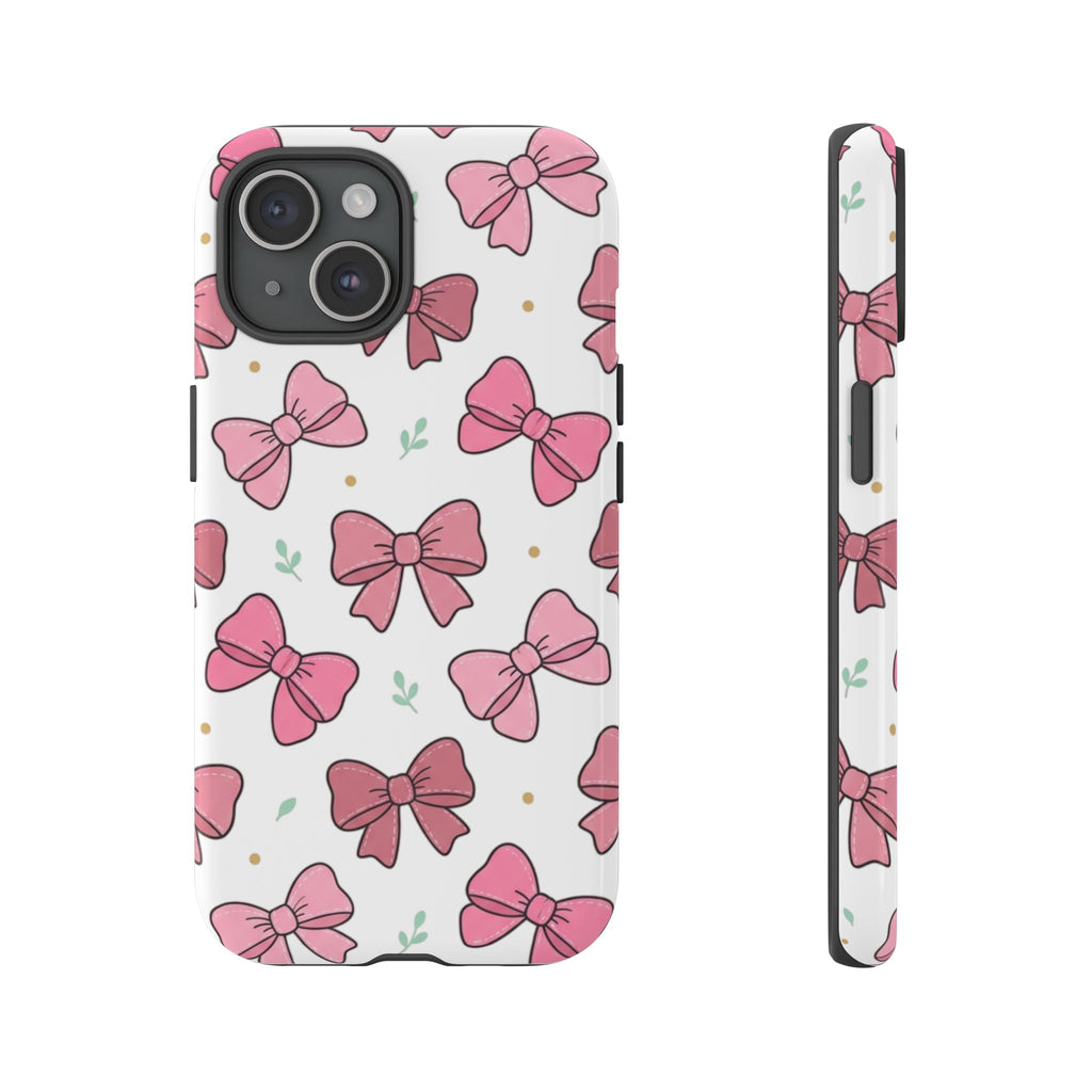 Pink Bow Pattern Phone Case — Cute Floral Ribbon Tough Case