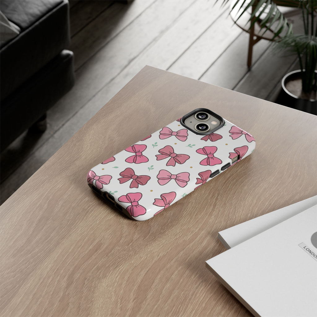 Pink Bow Pattern Phone Case — Cute Floral Ribbon Tough Case