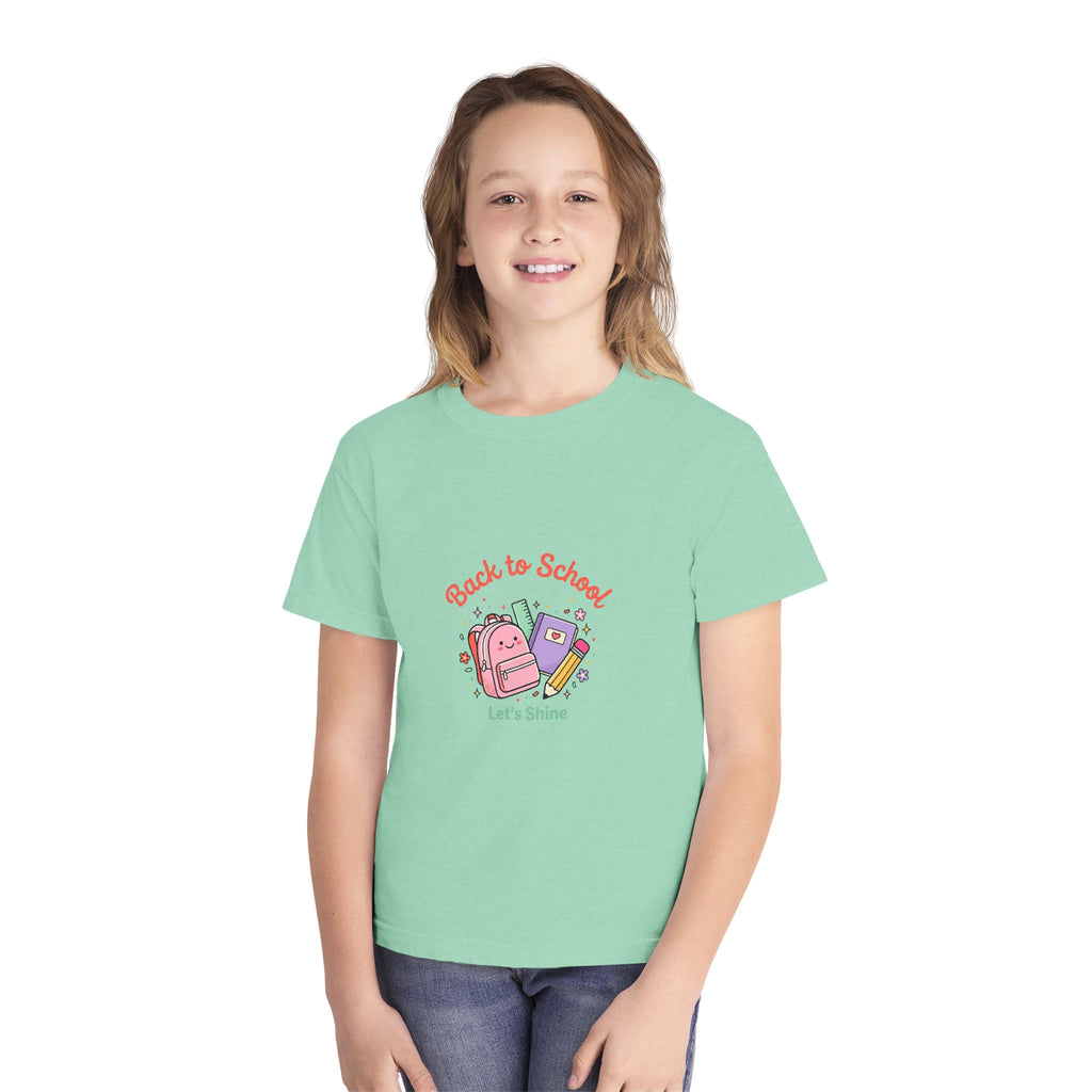 Back to School Kids Tee — Cute Backpack & Supplies "Let's Shine" Youth T-Shirt