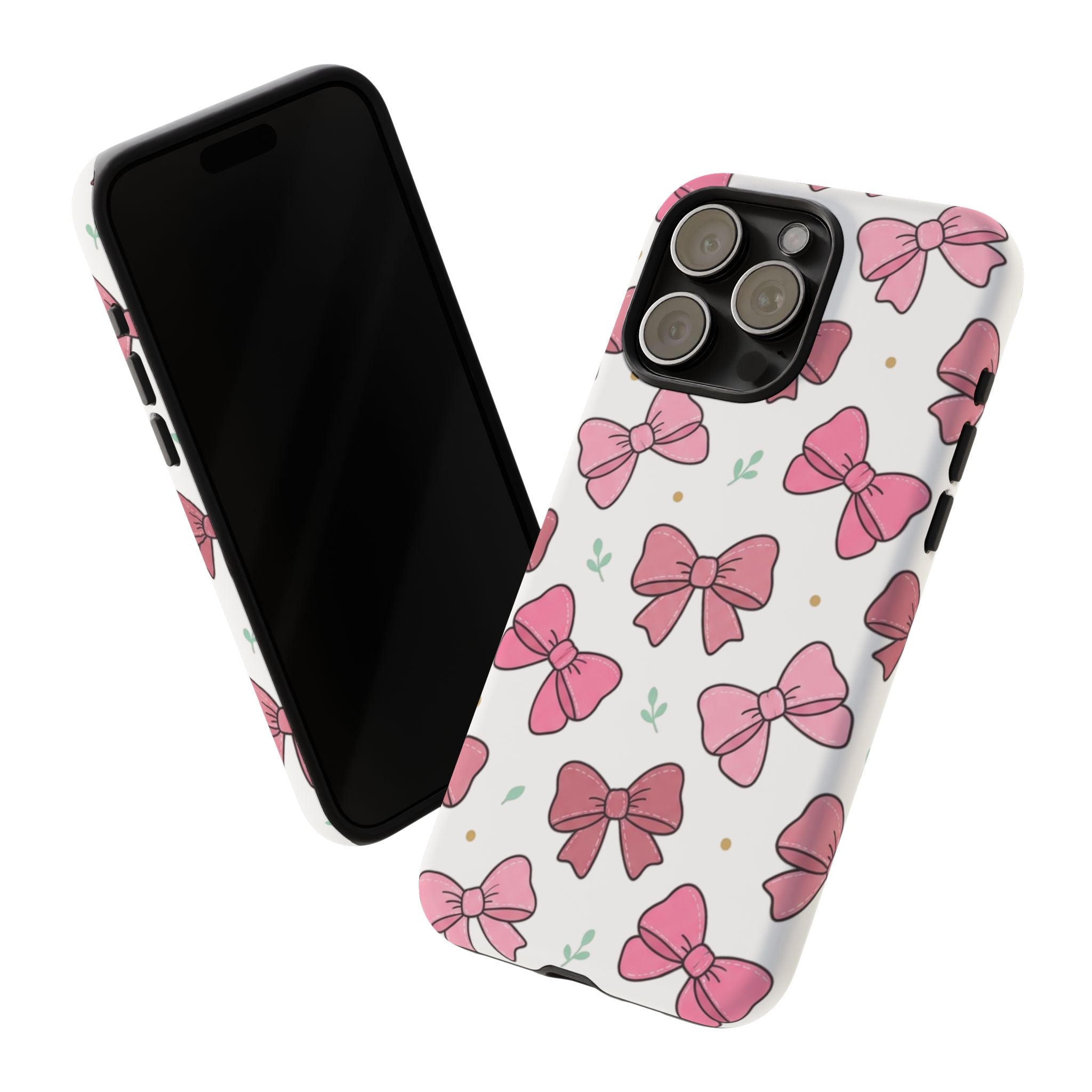 Pink Bow Pattern Phone Case — Cute Floral Ribbon Tough Case