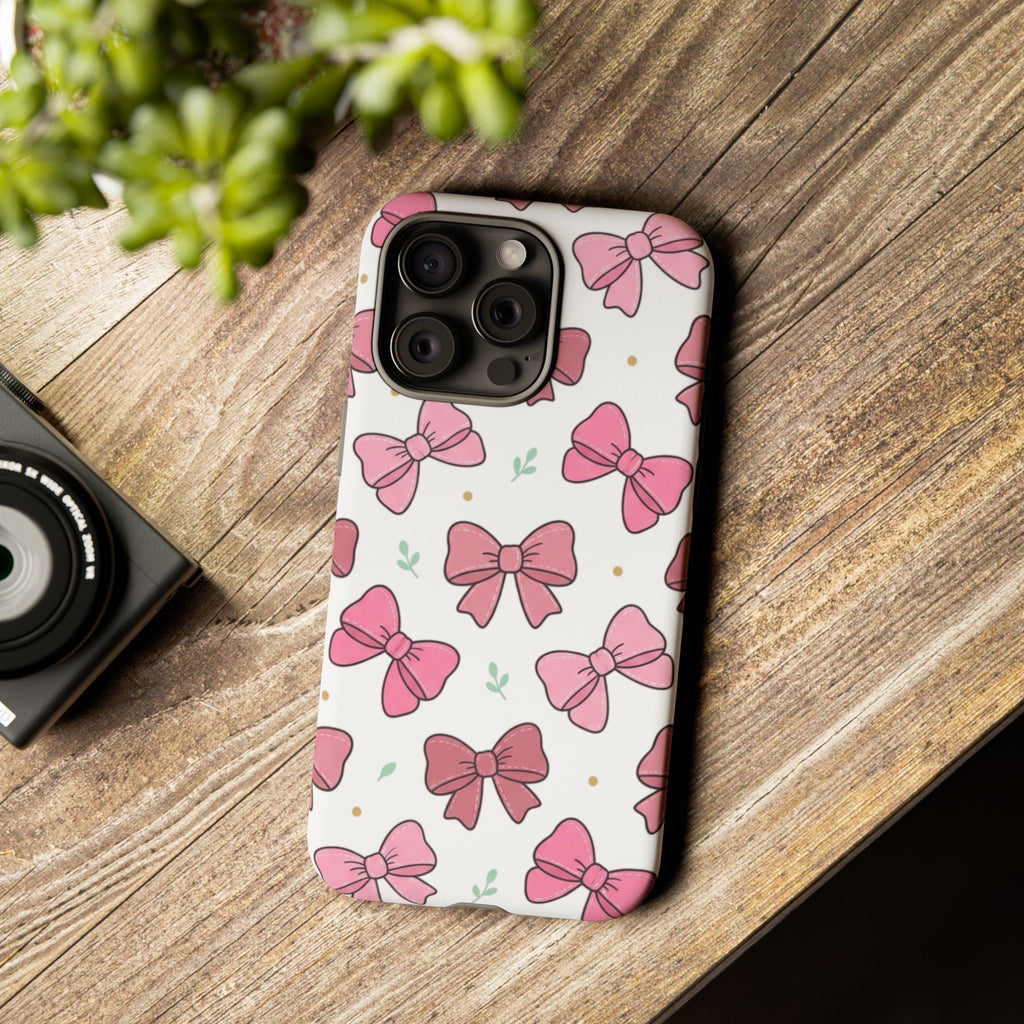 Pink Bow Pattern Phone Case — Cute Floral Ribbon Tough Case