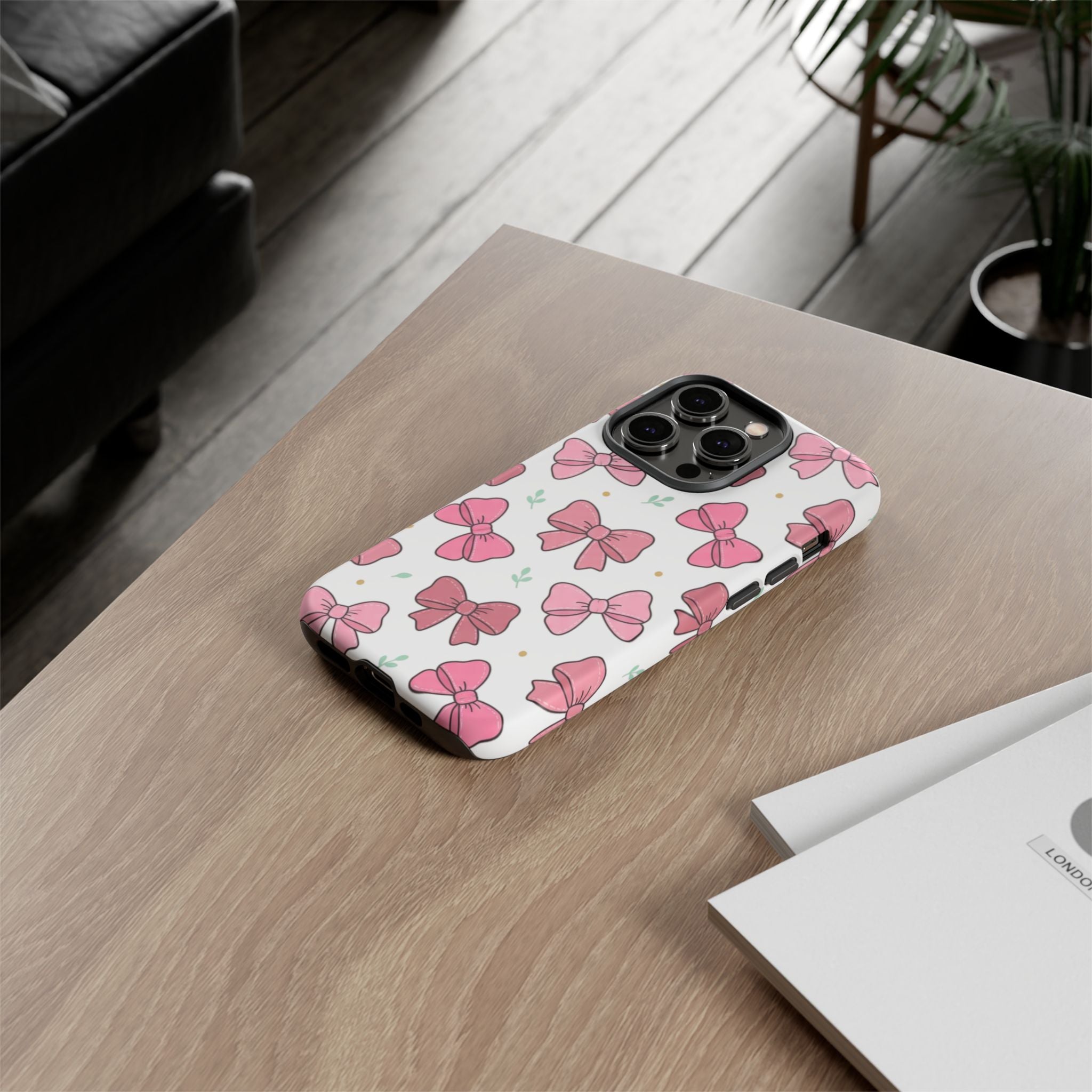 Pink Bow Pattern Phone Case — Cute Floral Ribbon Tough Case
