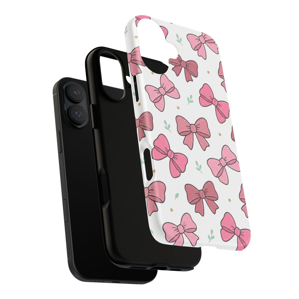 Pink Bow Pattern Phone Case — Cute Floral Ribbon Tough Case