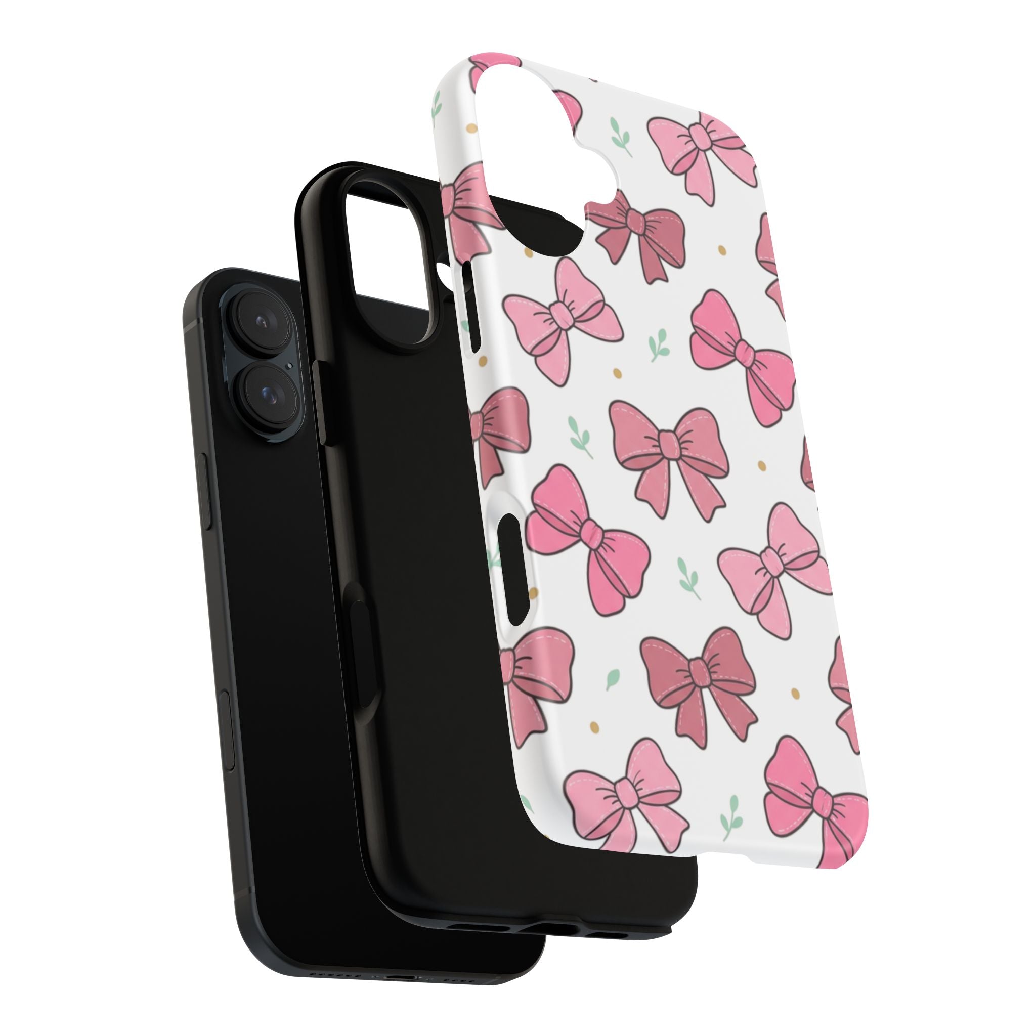 Pink Bow Pattern Phone Case — Cute Floral Ribbon Tough Case