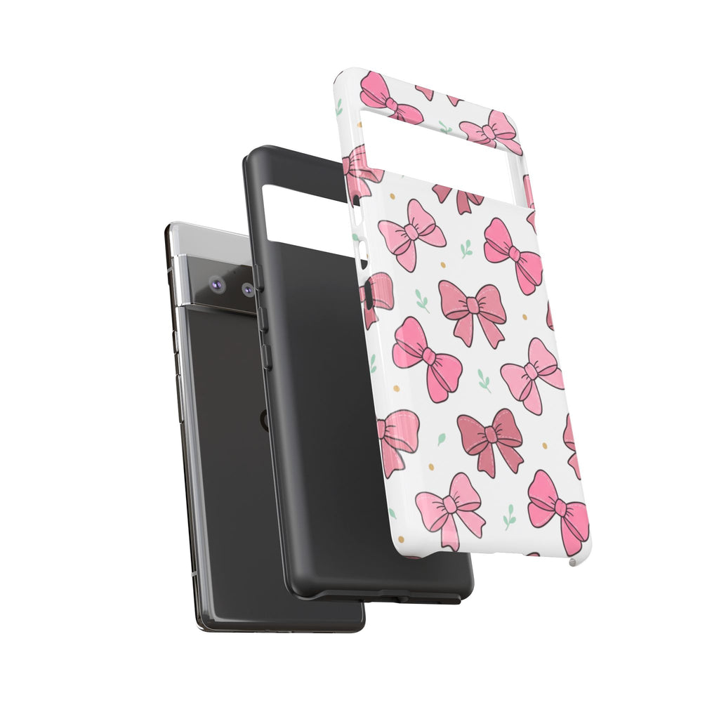 Pink Bow Pattern Phone Case — Cute Floral Ribbon Tough Case