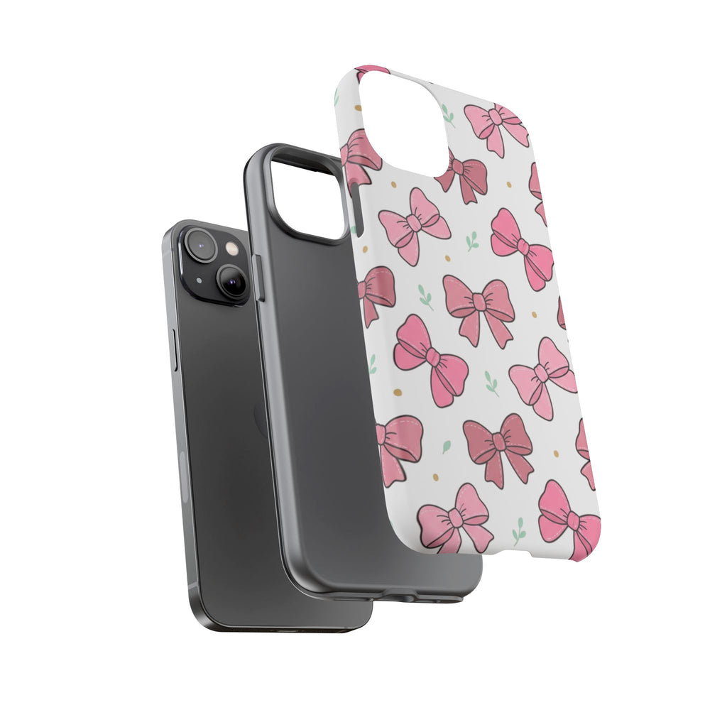 Pink Bow Pattern Phone Case — Cute Floral Ribbon Tough Case