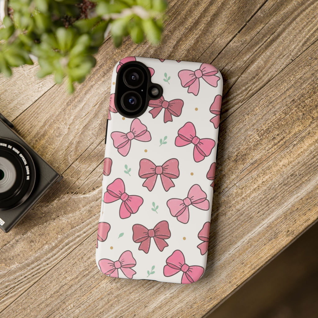 Pink Bow Pattern Phone Case — Cute Floral Ribbon Tough Case