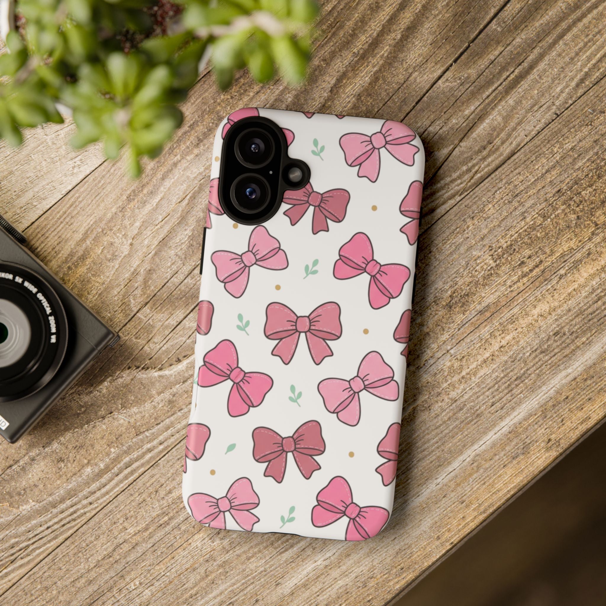 Pink Bow Pattern Phone Case — Cute Floral Ribbon Tough Case