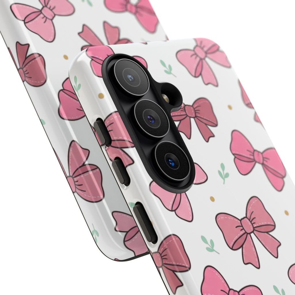 Pink Bow Pattern Phone Case — Cute Floral Ribbon Tough Case