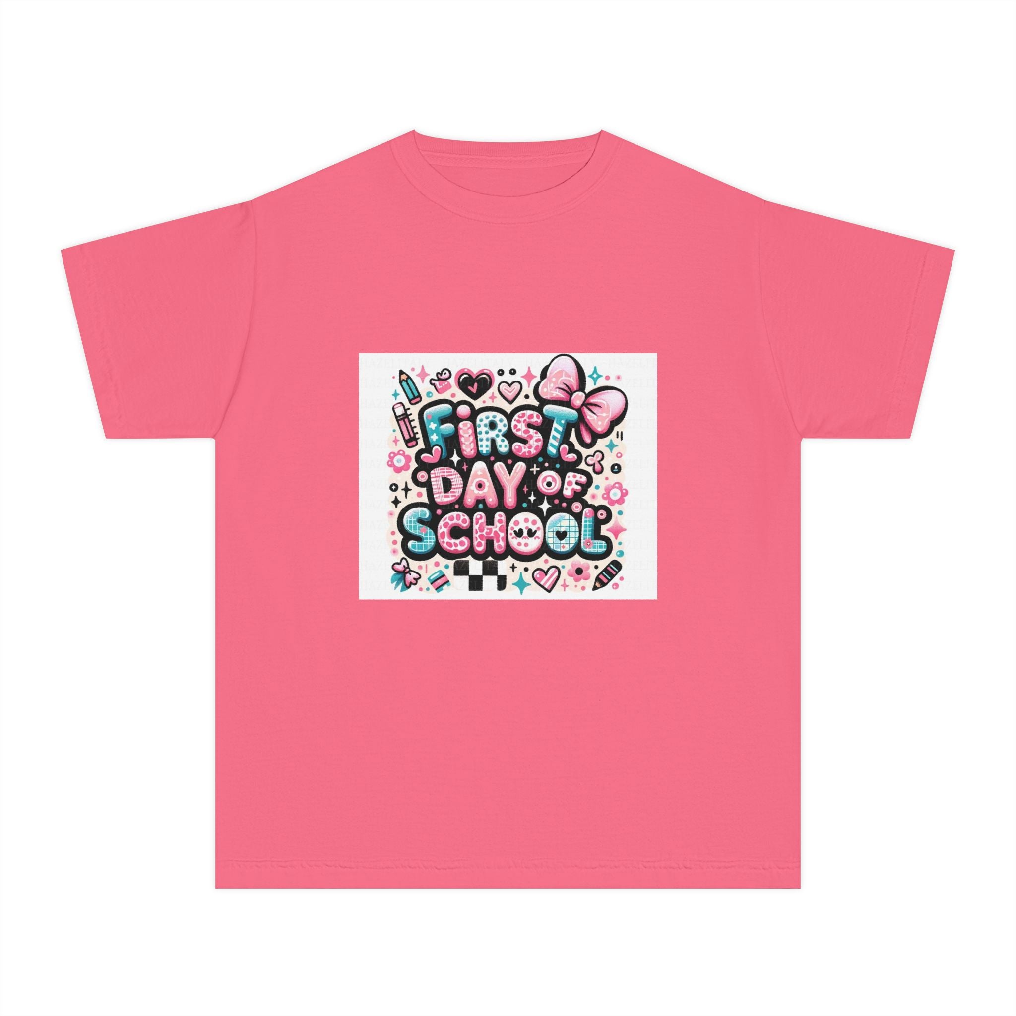 First Day of School Kids T‑Shirt — Cute Pink Bow Back-to-School Tee for Girls