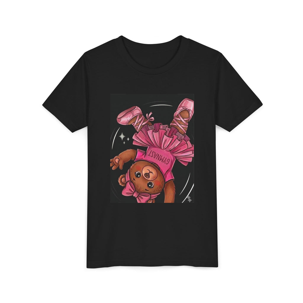 Youth Tee — Pink Ballerina Teddy Bear Graphic "Gymnast" Shirt