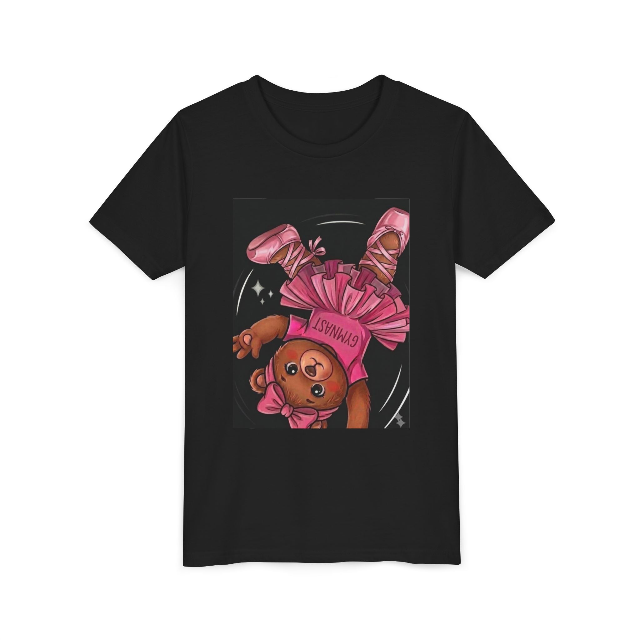 Youth Tee — Pink Ballerina Teddy Bear Graphic "Gymnast" Shirt